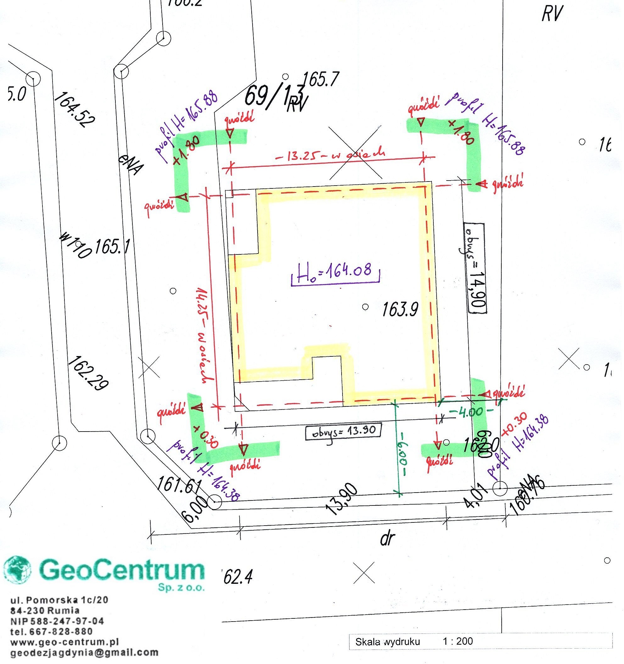 Tyczenie obiektu budowlanego.
